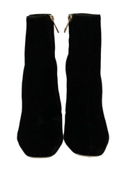 Black Velvet Crystal Square Heels Shoes
