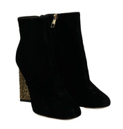 Black Velvet Crystal Square Heels Shoes