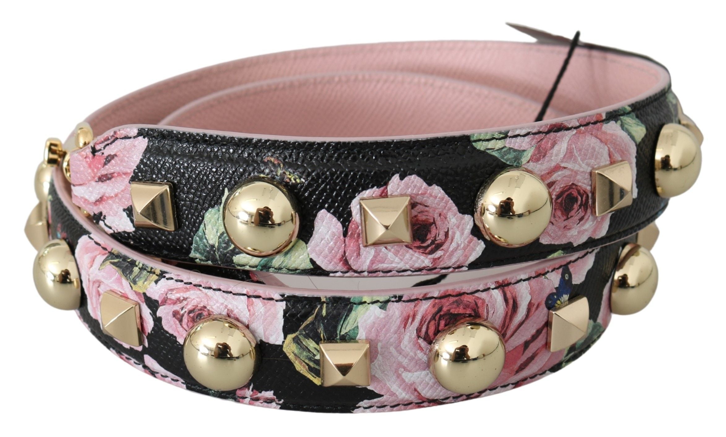 Dolce & Gabbana Pink Floral Leather Shoulder Strap