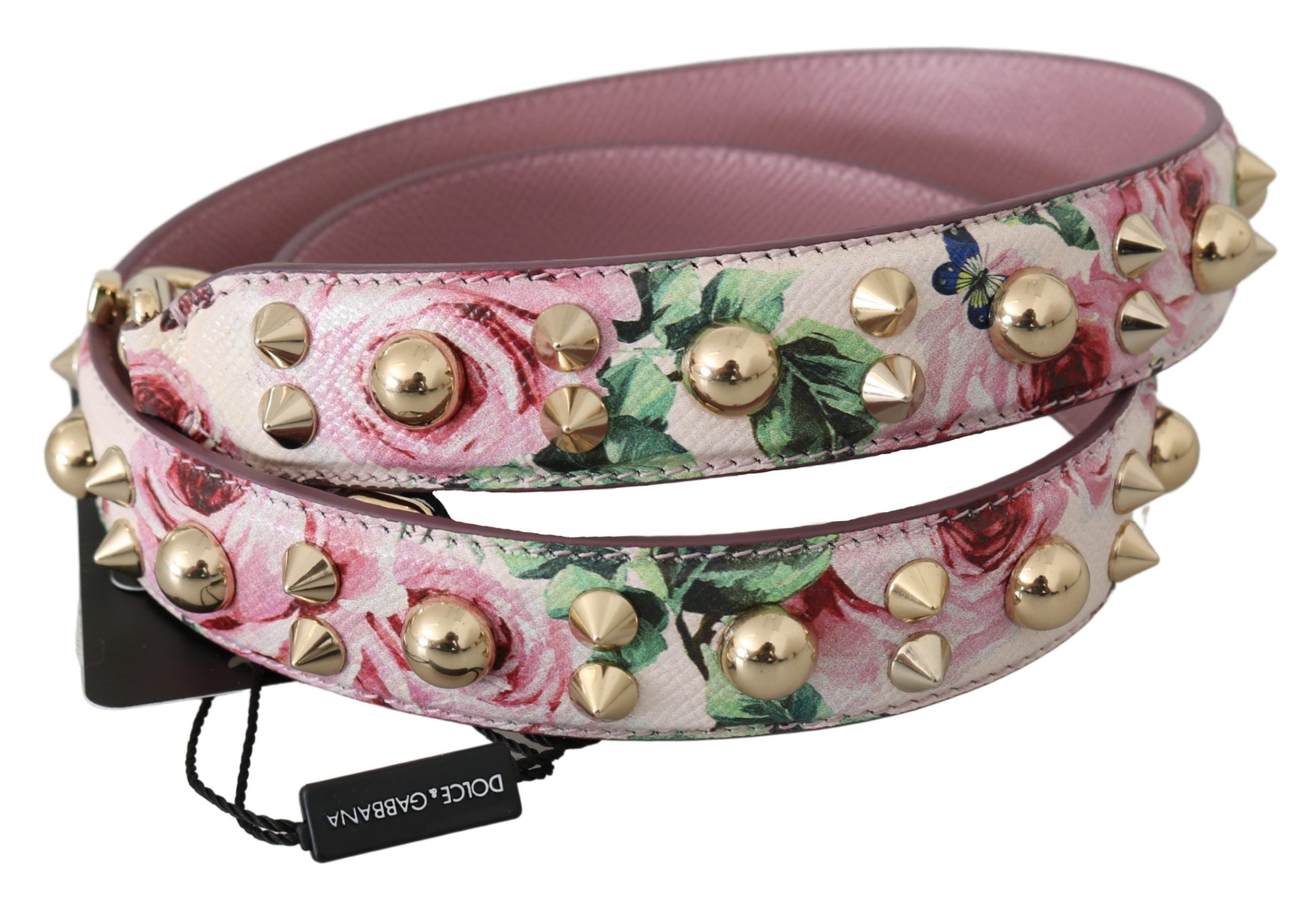 Dolce & Gabbana Pink Floral Leather Shoulder Strap