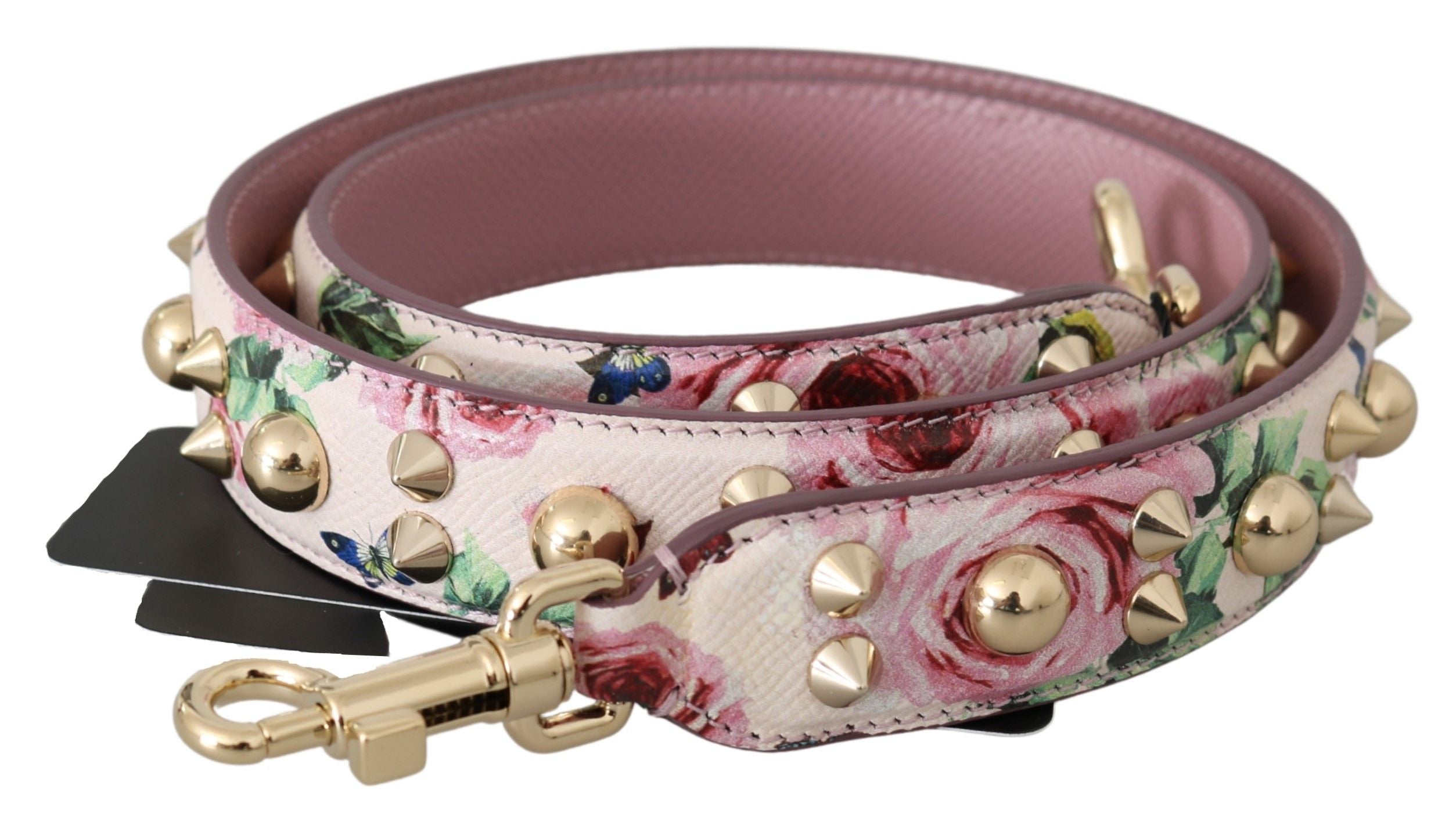 Dolce & Gabbana Pink Floral Leather Shoulder Strap