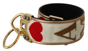 Dolce & Gabbana Gold White Textile Leather Shoulder Strap