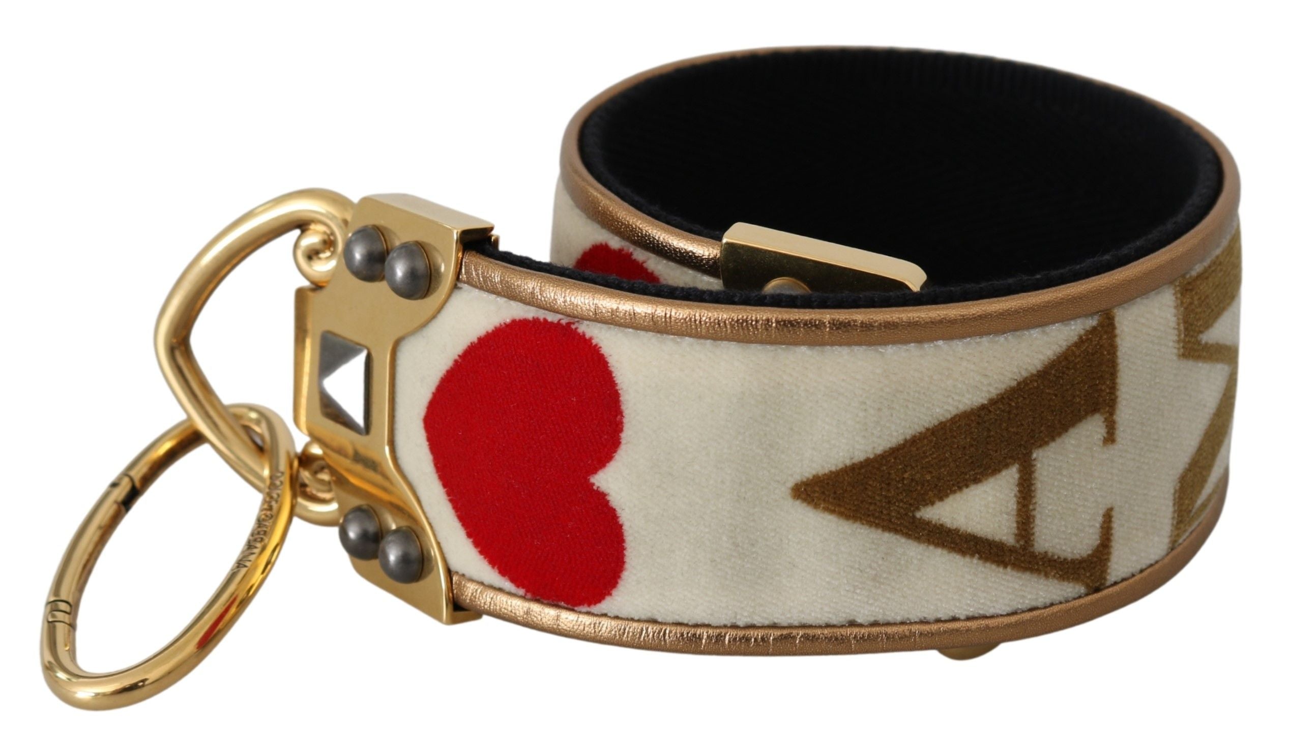 Dolce & Gabbana Gold White Textile Leather Shoulder Strap