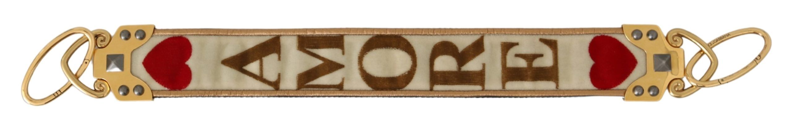 Dolce & Gabbana Gold White Textile Leather Shoulder Strap