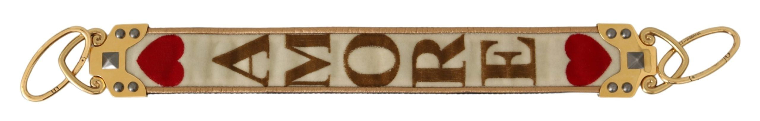 Dolce & Gabbana Gold White Textile Leather Shoulder Strap