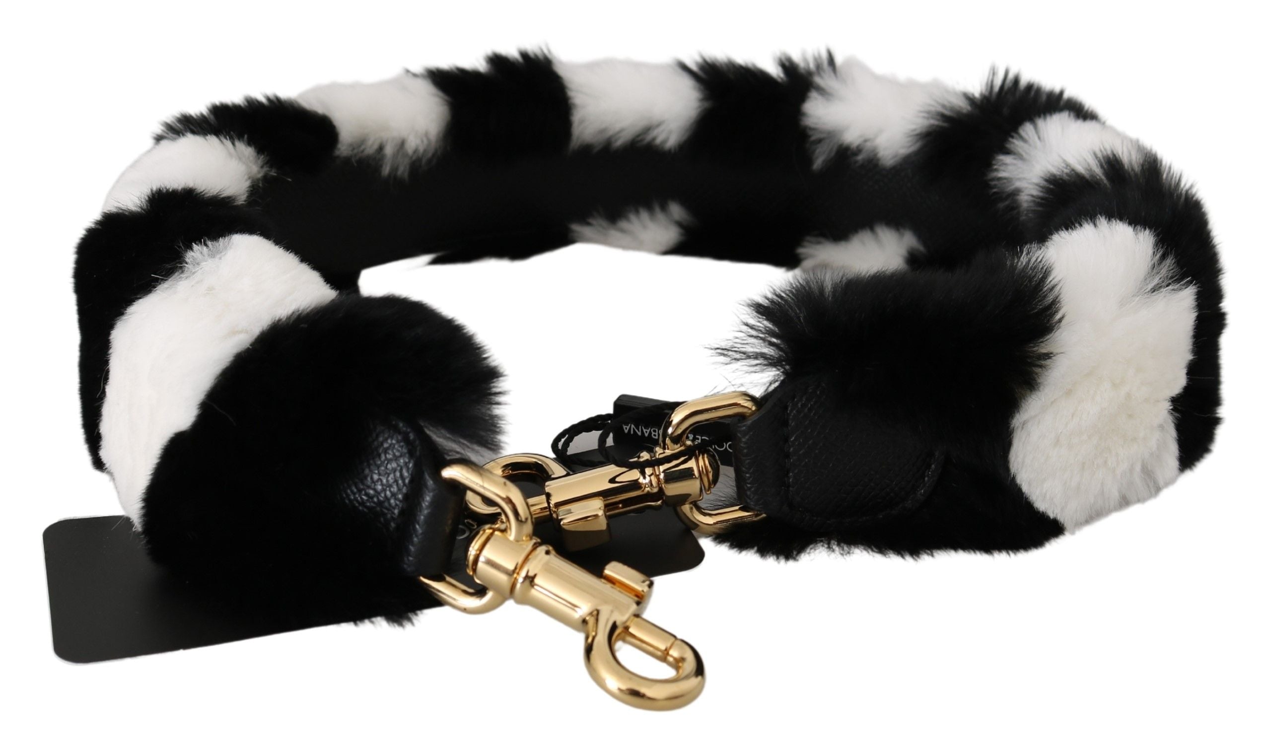 Dolce & Gabbana Black White Lapin Fur Shoulder Strap