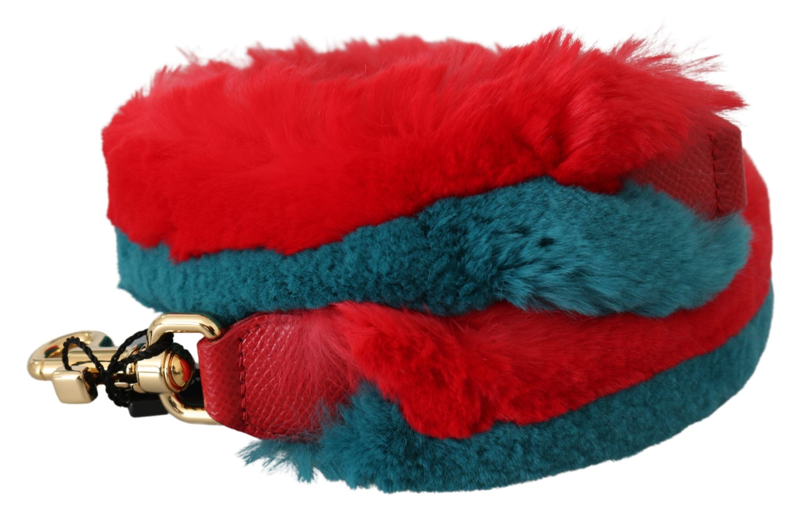Dolce & Gabbana Red Blue Rabbit Fur Shoulder Strap