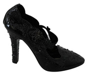 Black Floral Crystal CINDERELLA Heels Shoes
