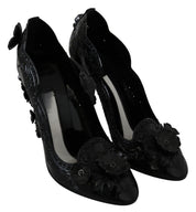 Black Floral Crystal CINDERELLA Heels Shoes