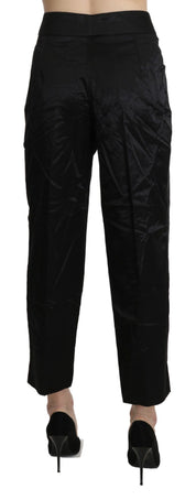 Black High Waist Straight Cropped Dress Trouser Pants