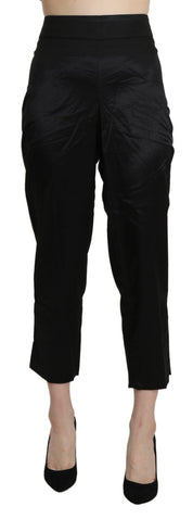 Black High Waist Straight Cropped Dress Trouser Pants