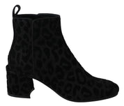 Black Leopard Short Boots Zipper Shoes