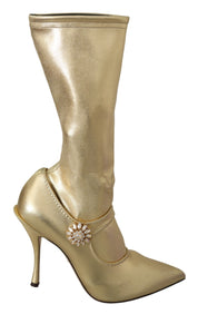 Gold Rhinestones Ankle Boots Socks Shoes