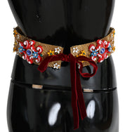 Embellished Floral Crystal Wide Waist Golden Belt