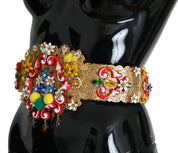 Embellished Floral Crystal Wide Waist Golden Belt