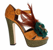 Orange Leather Crystal Platform Sandal Shoes