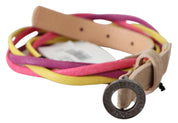 Multicolor Twisted Leather Circle Buckle Belt