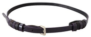 Black Leather Thin Gold Metal Chrome Buckle Belt