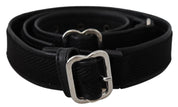Black Leather Silver Chrome Metal Buckle Belt