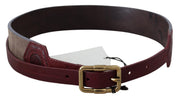 Brown Leather Wide Gold Chrome Logo Buckle Belt