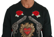 Green Crystal Heart Roses Gun Sweater