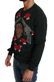 Green Crystal Heart Roses Gun Sweater