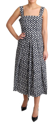 Blå geometrisk bomullsklänning med A-linjeform