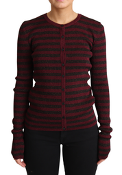 Black Red Striped Viscose Cardigan Sweater