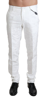 White Brocade Jaquard Dress Trouser Pants