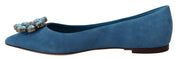 Blue Suede Crystals Loafers Flats Shoes