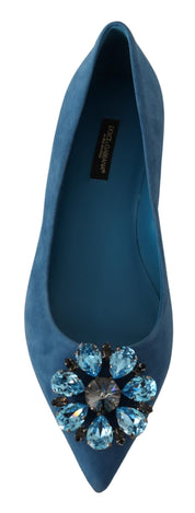Blue Suede Crystals Loafers Flats Shoes