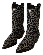 Gray Black Leopard Cowboy Boots Shoes