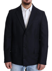 Dark Blue Wool Single Breasted Coat Jacket
