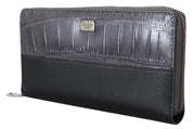 Black Zip Around Continental Clutch Leather Wallet