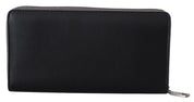 Black Zip Around Continental Clutch Leather Wallet