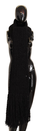 Svart stickad omlottsjal i virgin ull