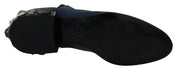 Blue Suede Embellished Studded Boots Shoes
