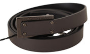 Dark Brown Leather Logo Buckle Belt