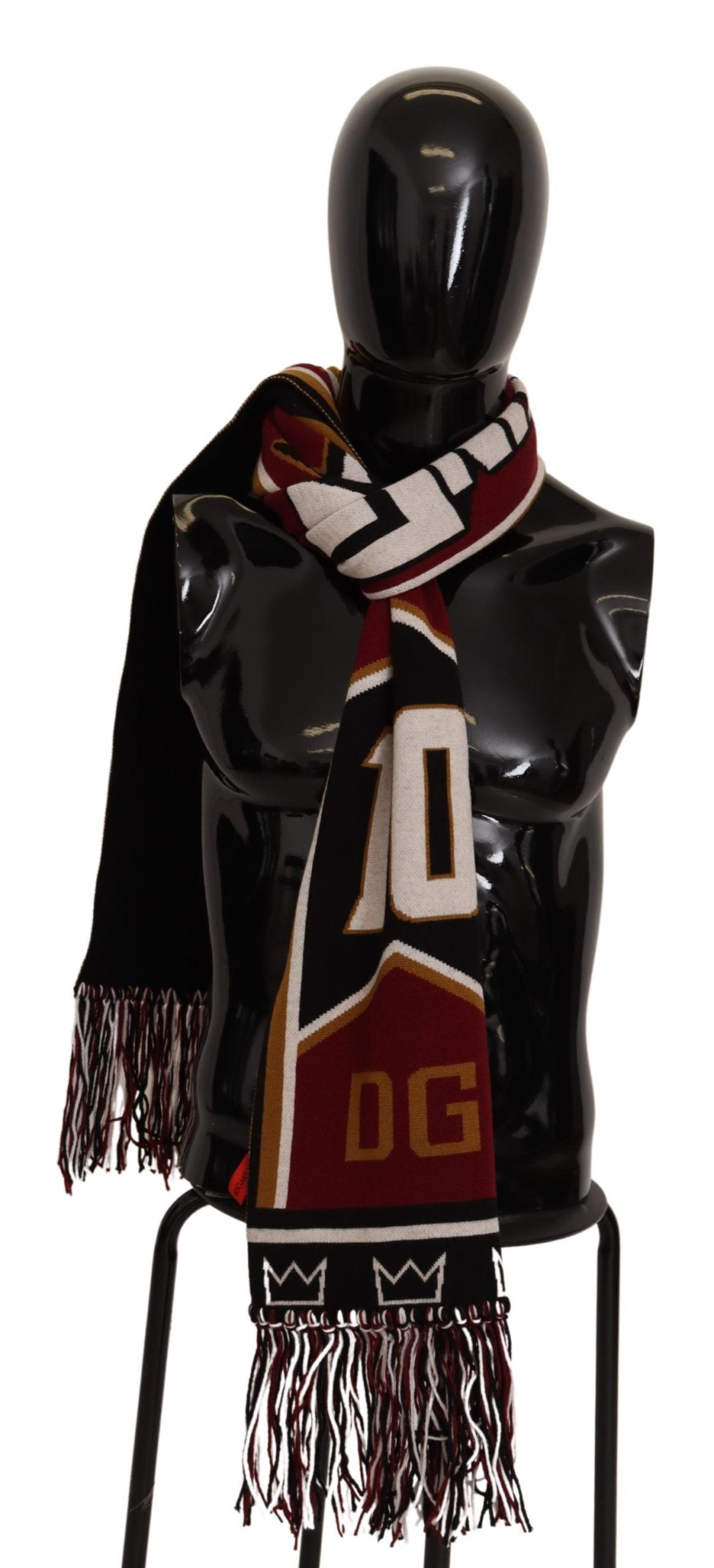 Flerfärgad ullsjal med DG King-motiv