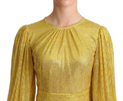 Yellow Crystal Mesh Pleated Maxi Dress