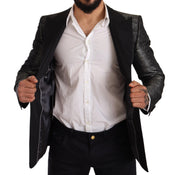 Gray Metallic Black Slim Tuxedo Blazer