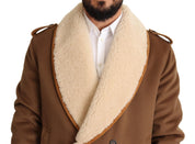 Brown Double Breasted Shearling Coat Jacket
