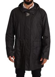 Black Hooded Mens Trench Coat Jacket
