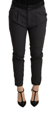 Gray Mid Waist Slim Fit Skinny Cotton Trouser