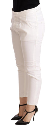 White Mid Waist Slim Fit Skinny Cotton Stretch Trouser