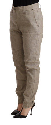 Beige Mid Waist Casual Baggy Stretch Trouser