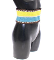 Yellow Striped Wide Waist Raffia Belt
