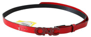 Red Black Reversible Leather Logo Buckle Belt