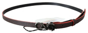 Black Maroon Skinny Leather Buckle Waist Belt