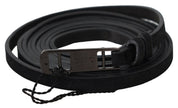 Black Leather Skinny Logo Buckle Belt